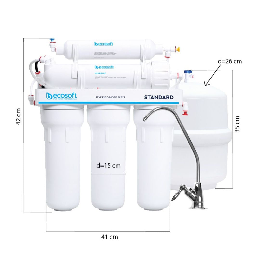 Ecosoft RO 6 omvänd osmosfilter med vattenkran och mineralfilter 1 mått