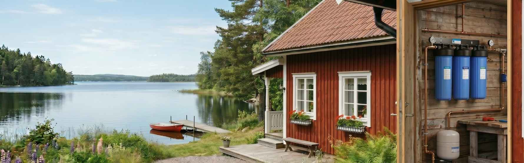 sommarstuga med vattenfilter i pumphus