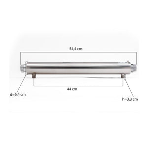 Uvlampa och bakteriefilter UVS 18 watex mått på lampa 54,5x3,3x6,4